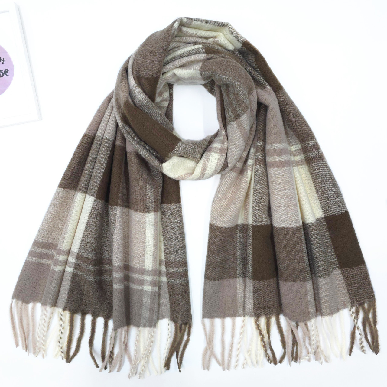 ШАРФ жіночий зимовий M&JJ ДУБАЙ 65х190 см капучіно 8313, фото 1