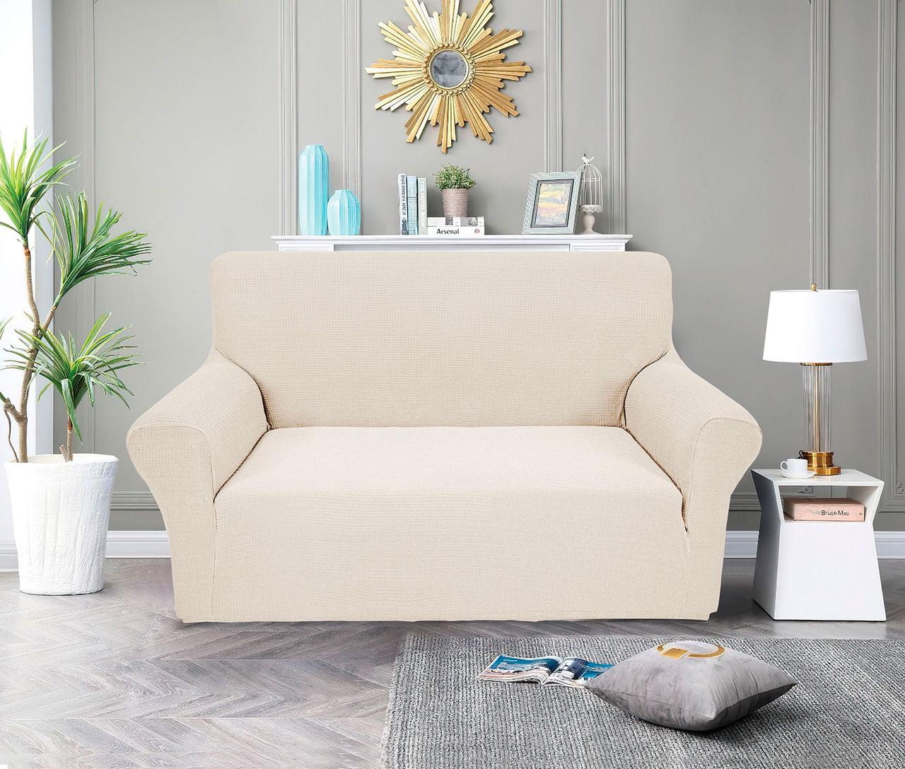 Чохол на диван 2-місний Corn Fleece айворі Love You, фото 1