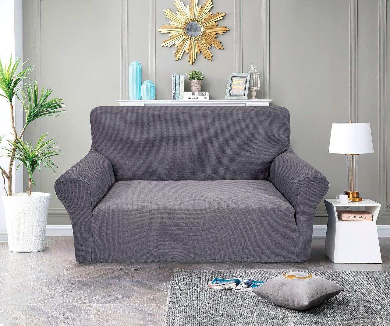 Чохол на диван 2-місний Corn Fleece сірий Love You, фото 1