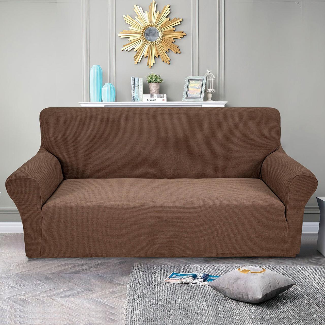 Чохол на диван 3-місний Corn Fleece коричневий Love You, фото 1