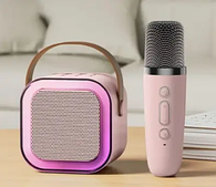 Портативна колонка з караоке мікрофоном і RGB-підсвіткою, рожевий