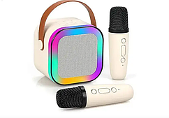 Портативна музична колонка-караоке Colorful Speaker 2 мікрофони RGB-світло, бежева