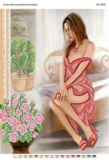 БС-3206 Дівчина у червоній сукні. Схема для вишивки бісером, фото 1