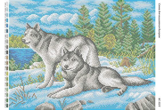 БС-3221 Вовки на снігу. Схема для вишивки бісером, фото 1