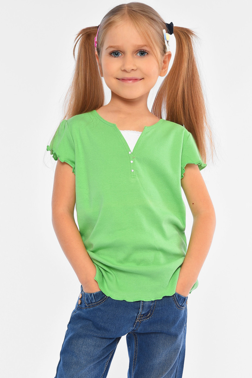 Футболка дитяча для дівчинки зеленого кольору р.L 194251M, фото 1