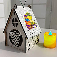 Новорічний підсвічник білий Нічник новорічний з принтом 2025 "Шишка" Розмір:12*8*8 см