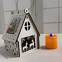 Новорічний підсвічник білий Нічник новорічний з принтом 2025 "Олені" Розмір:12*8*8 см