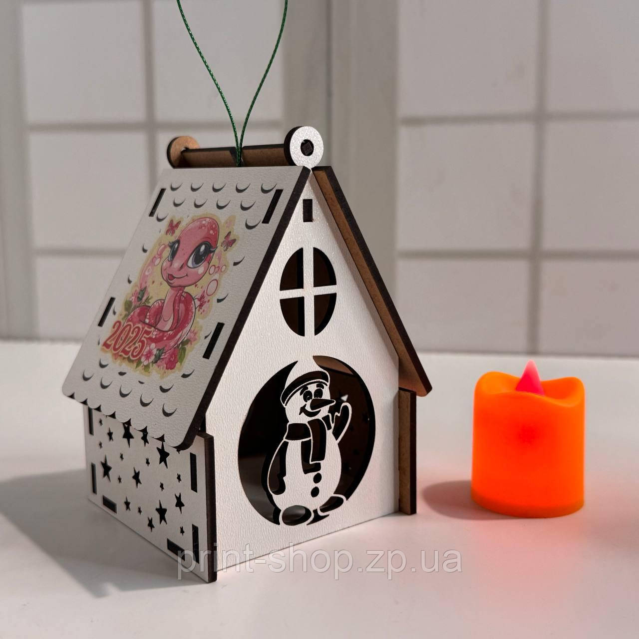 Новорічний підсвічник білий Нічник новорічний з принтом 2025 "Сніговик" Розмір:12*8*8 см, фото 1