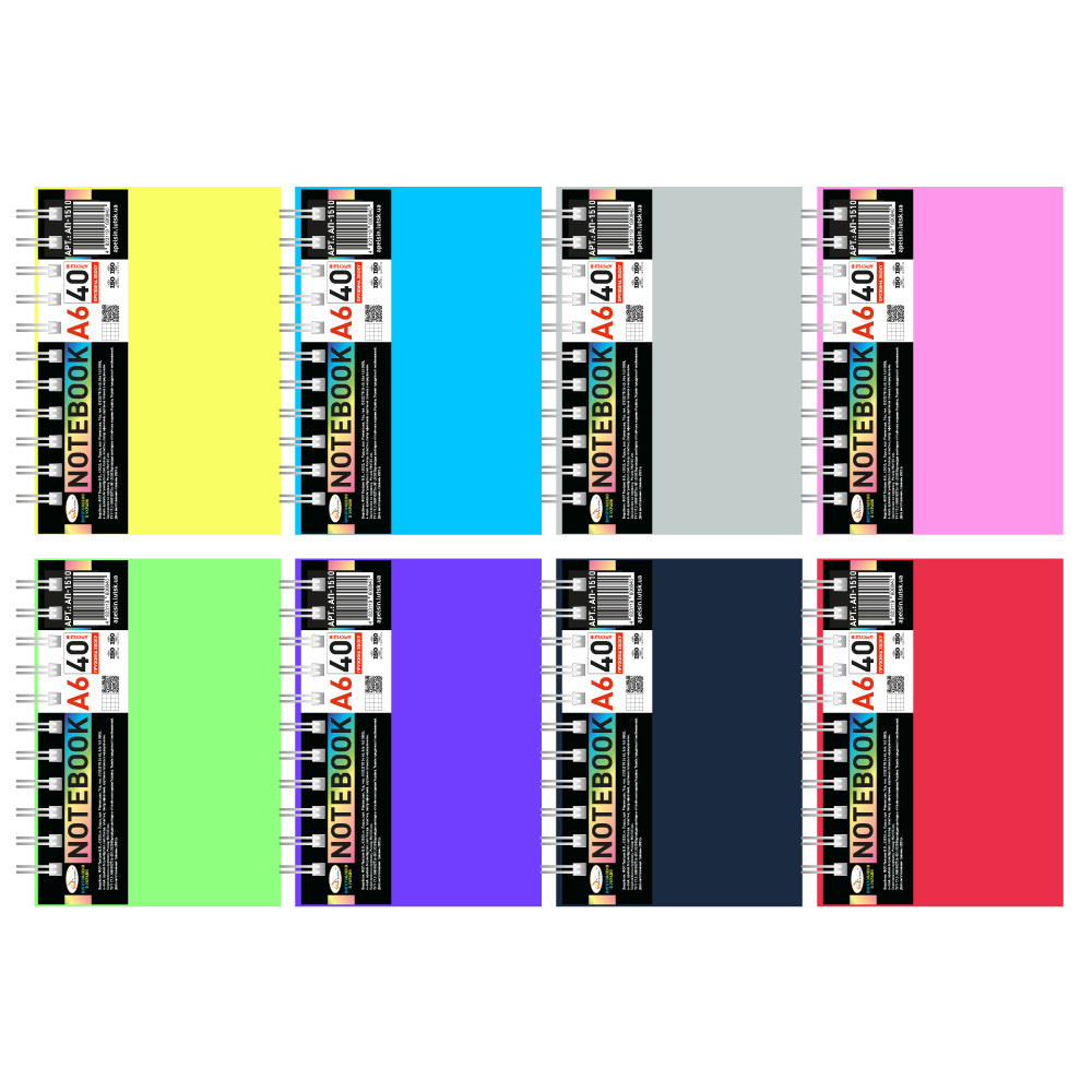 Блокнот пластик А6 40 арк спіраль бік клітинка асорті, фото 1