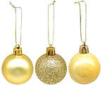 Набор елочных украшений – шары 6 см (блестки, матовые, блестящие), 3 шт, арт 017371, Золотой, фото 2