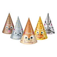 Ковпачки дитячі Happy Birthday звірі святкові паперові на голову з малюнком тварини асорті 10 шт