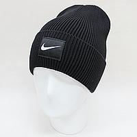 Шапка найк (Nike) чорного кольору з чорно-білою емблемою на відвороті  ZE00101-1