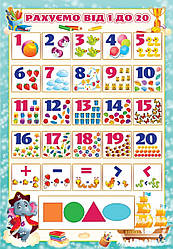 Плакат "Рахуємо від 1 до 20", 43,5 х 61,5 см.