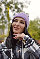 Тепла жіноча трикотажна шапка на флісі