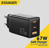 Блок живлення заряджання для телефона смартфона айфона essager 65 W 65-Вт швидка зарядка usb type a type c gan ган