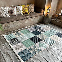 Бірюзовий безворсовий килим на підлогу з бавовни, прогумований, не ковзає, розмір 160x230