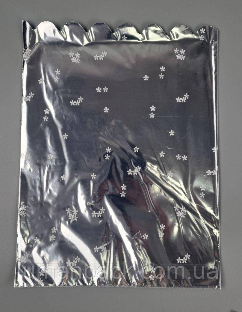 Пакет із малюнком для пакування подарунків (25 * 35) No425 (1) фольгований (ажурний) "Ромашка" (100 шт.)