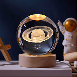 Декоративний 3D нічник кришталева куля Сатурн LS-014056