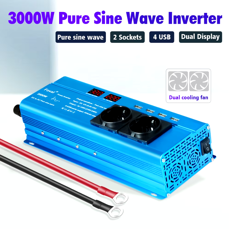 Інвертор чистий синус для котлів 1500W / 3000W (12В-220В) Перетворювач напруги авто чистий синус пікова 3000W Pure Sine Wave