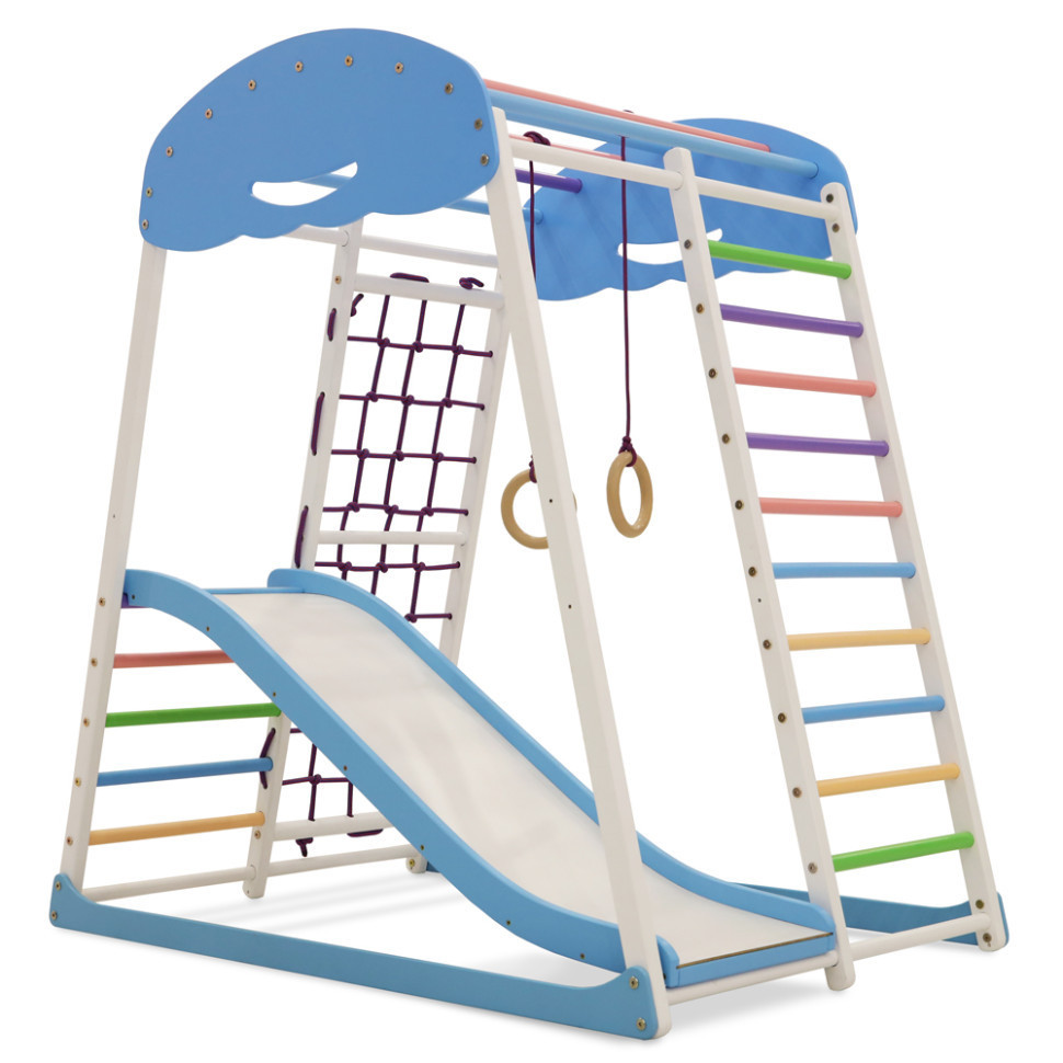 Спортивний дерев'яний комплекс «SportWood Sky Plus 1» різнокольоровий ТМ "SportBaby" (130х85х132 см), фото 1
