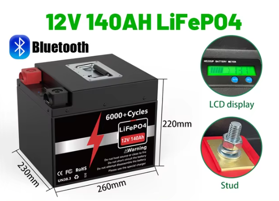 Акумулятор LiFePO4 12V 140Ah BMS 200A Bluetooth металевий корпус 6000+ циклів заряджання