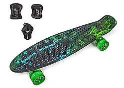 Набір СкейтБорд Penny Board. Химия H2O + защита на колени, локти и ладони. Колеса світяться під час катання!