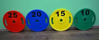 Диск для олімпійської штанги 10 кг на гриф 50 мм Гантелі, гирі, штанги і диски сталевий фарбований, фото 3