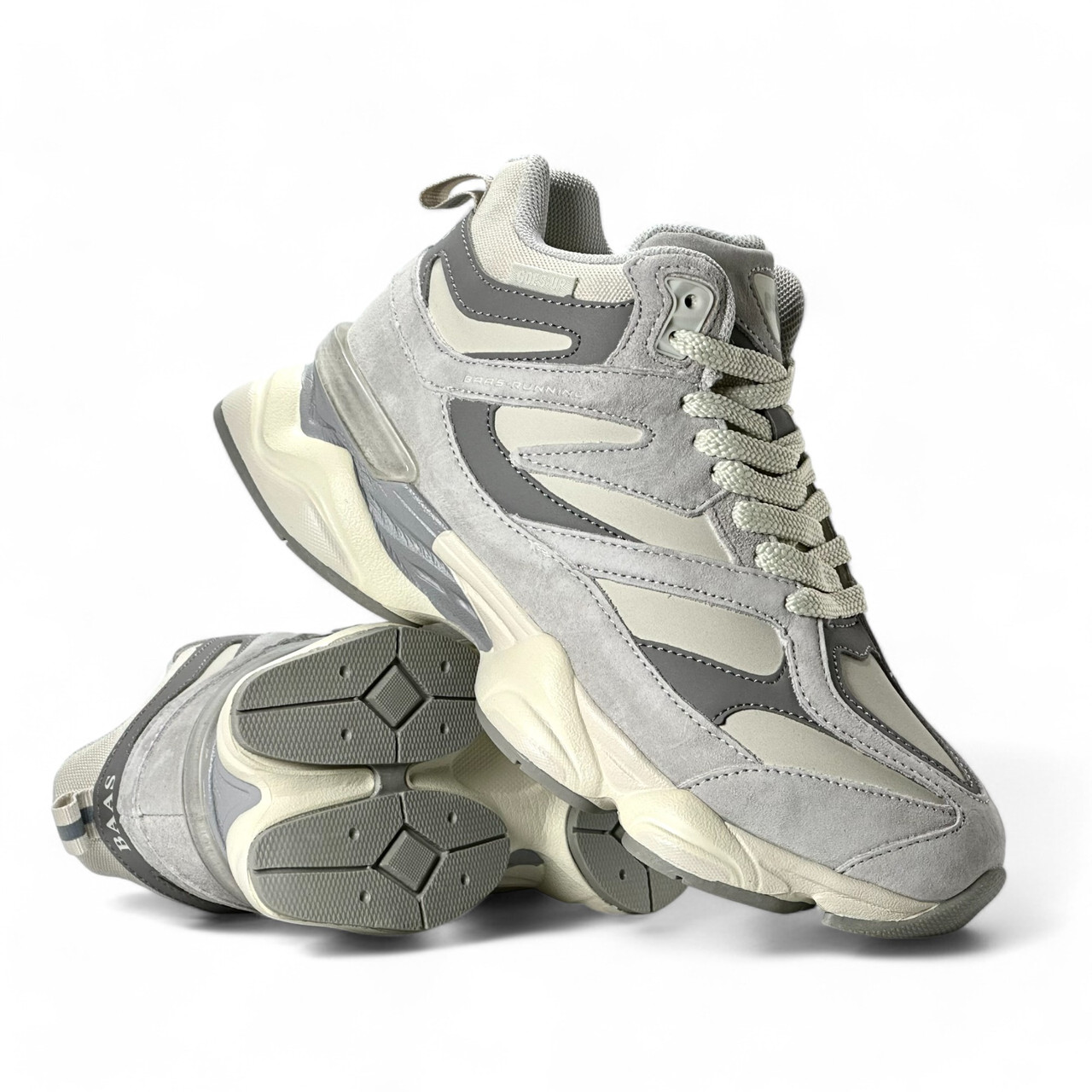 Жіночі зимові високі кросівки BaaS  на хутрі сіро-бежеві