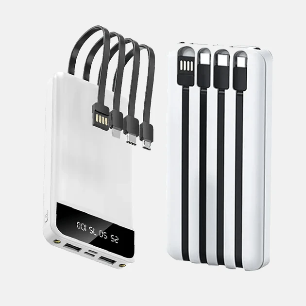 Повербанк KT T51X 50000mAh з 4 кабелями і 2 USB-портами Білий, фото 1