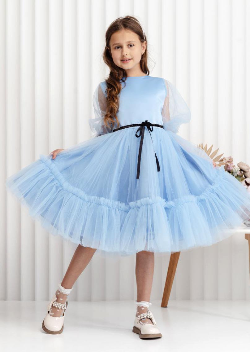 Блакитна Сукня пишна для дівчинки 104-146р. Фатінова пишна святкова сукня, фото 1