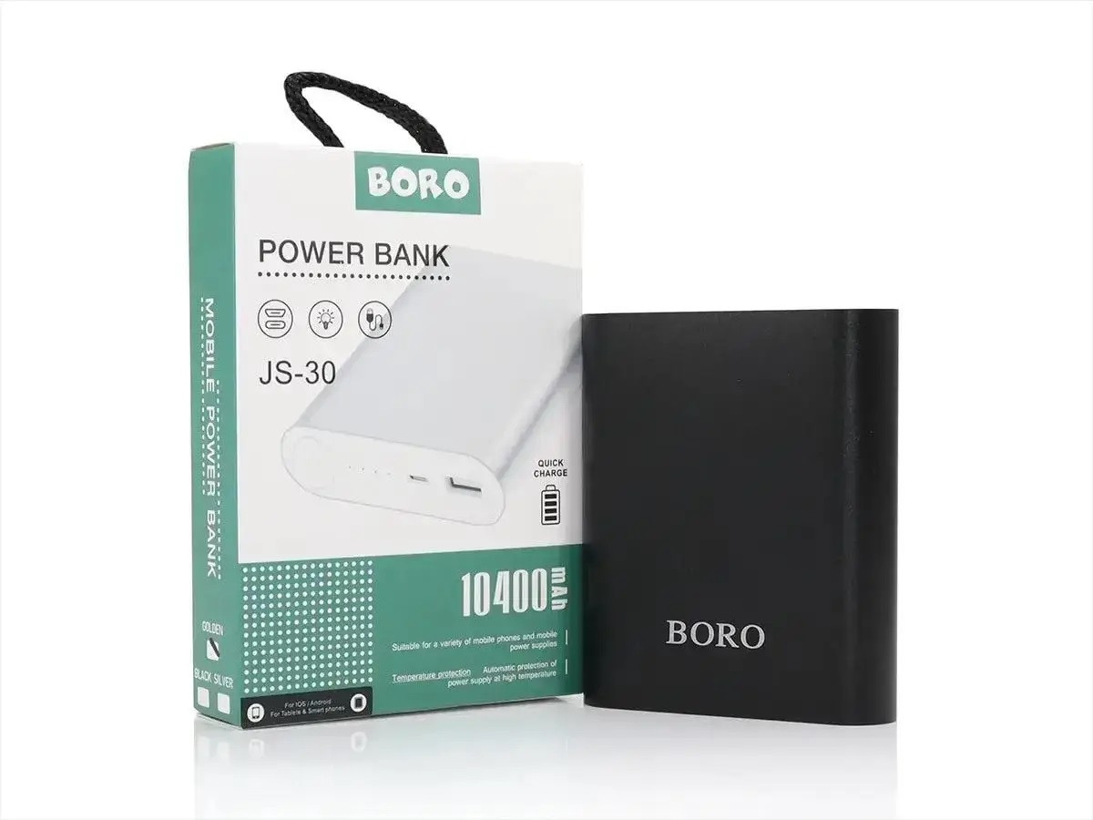 Універсальна мобільна зарядка Power Bank JS-30 Boro 10400 mAh сріблястий, фото 1
