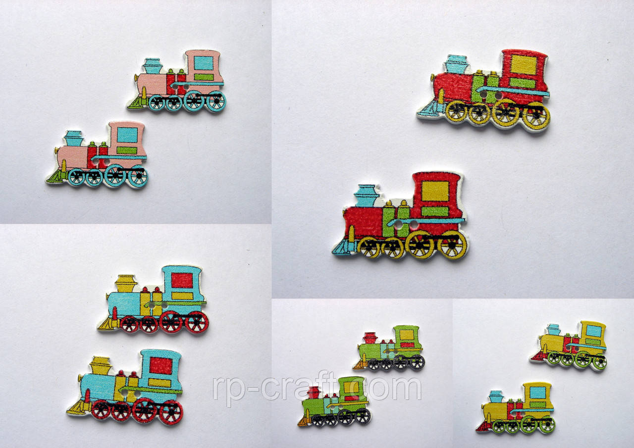 Гудзик дерев'яний, декоративний. Паровоз, 20х31 мм, фото 1