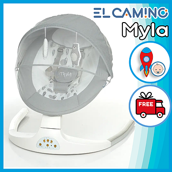 Дитячий заколисуючий центр шезлонг гойдалки EL Camino Myla ME 1074 з музикою, таймером, на радіокеруванні Soft Gray