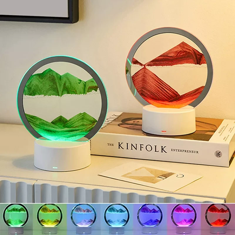 Настільна LED-лампа нічник Пісочний годинник 3D "Moving Sands Capes" USB Нічний світильник, фото 1