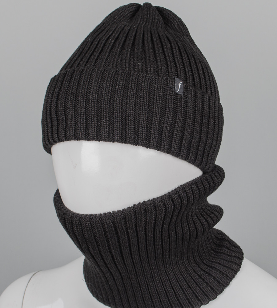 Бавовняна Шапка-Цибулька на флісі + Баф на філсі (240735), Чорний, фото 1