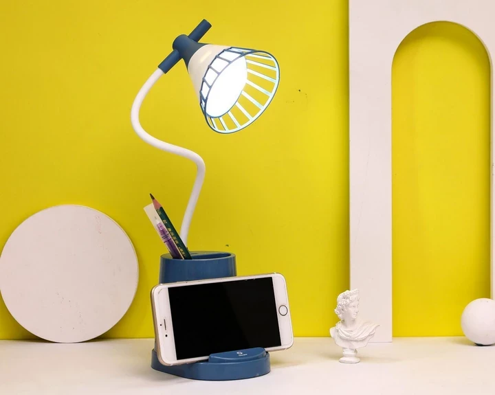 Лампа на гнучкій ніжці DESKTOP LAMP EL-2176 синій з функцією Powebank 1200mAh, тримачем телефона, фото 1