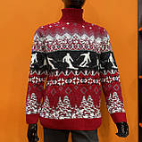 Светр чоловічий новорічний джемпер під горло лижник XL червоний, фото 6