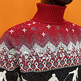 Светр чоловічий новорічний джемпер під горло лижник XL червоний, фото 8