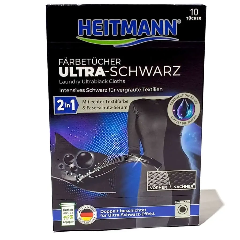 Heitmann Ultra Schwarz 2in1 Farb & Schmutzfangtücher Серветки для оновлення чорного кольору та тканини 10 шт, фото 1