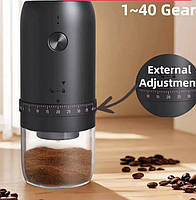 Електрична кавомолка з акумулятором і керамічними жорнами та регулюванням рівня помолу на корпусі Чорна портативна для дому