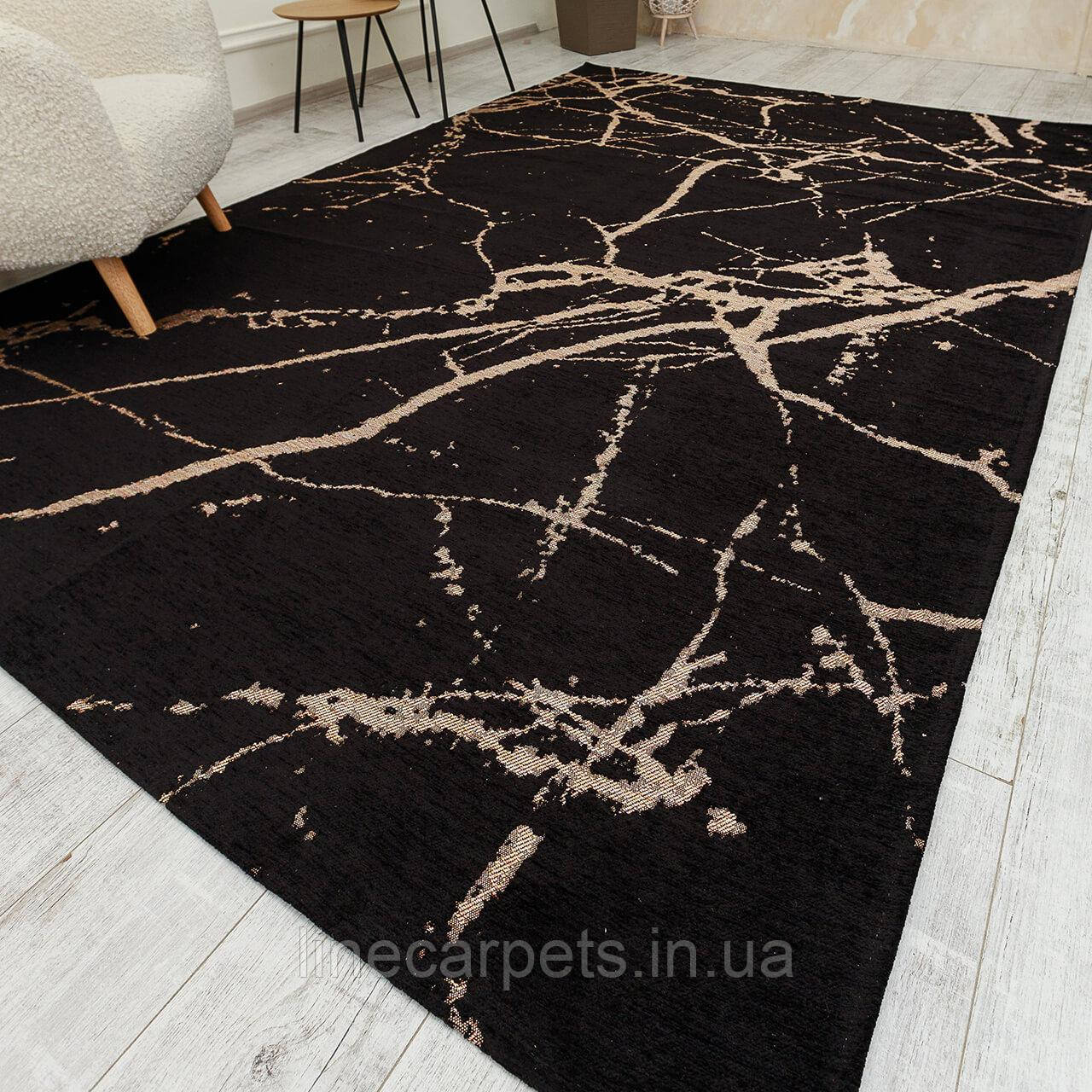 Комбінований  темний безворсовий килим LOTUS 114284 black
