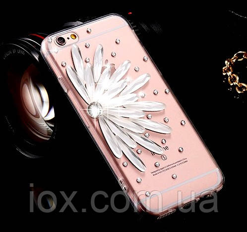 Силіконовий TPU чехол Квітка з камінням Сваровські для Iphone 6/6s