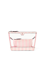 Набір із двох косметичок Victoria s Secret 2 в 1 Piece Makeup Bag Pink Stripe Рожева