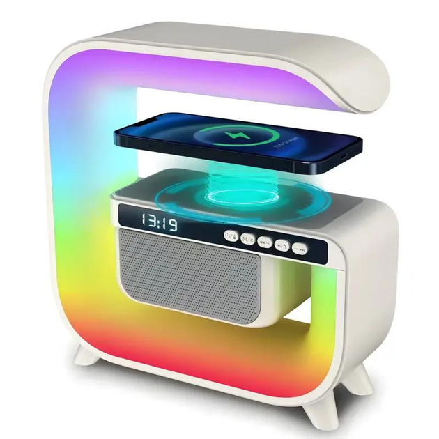 Нічник акумуляторний RGB G3 з бездротовою зарядкою і Bluetooth-колонкою 3W Smart Light Sound Machine білий, фото 1