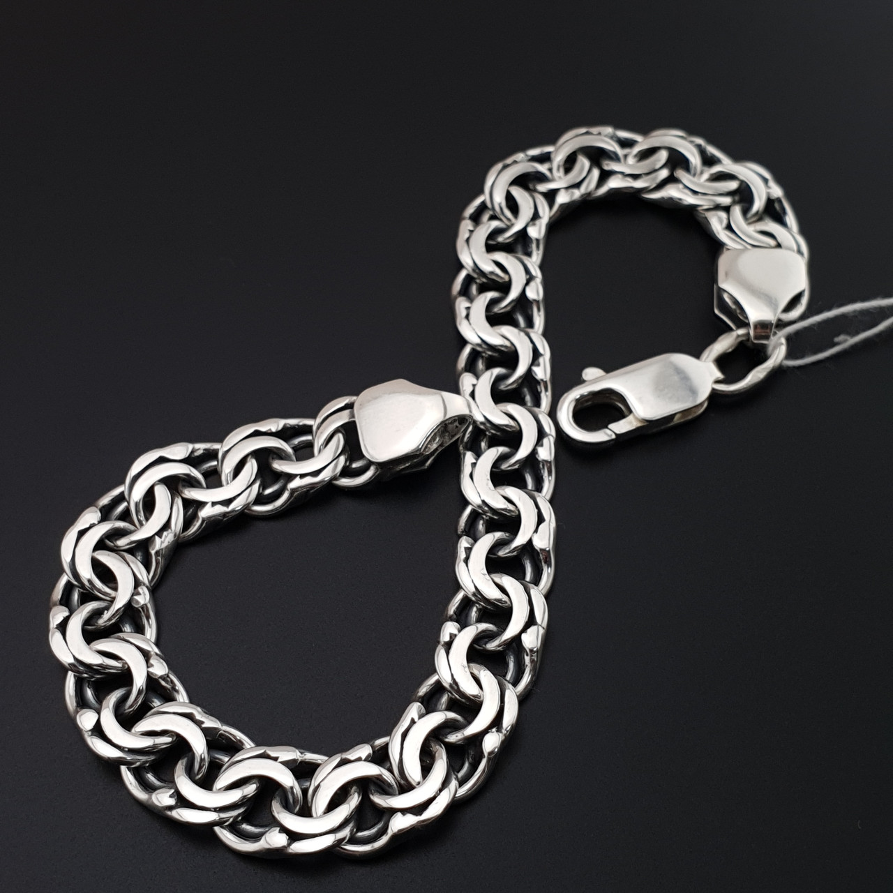 Срібний чоловічий браслет широкий. Масивний браслет Бісмарк на руку. Ширина 8 мм. 19 см, фото 1