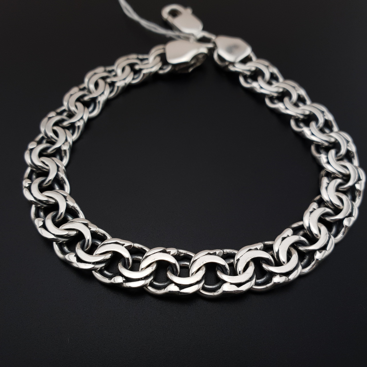 Срібний чоловічий браслет широкий. Масивний браслет Бісмарк на руку. Ширина 8 мм. 23,5 см, фото 1