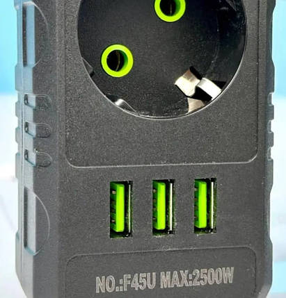 Подовжувач UA Power F45U на 5 розеток, 3USB, 6 м, чорний, фото 2