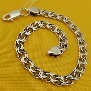 Срібний чоловічий браслет Бісмарк. Чорнений браслет на руку чоловічий срібний. Ширина 6 мм. 20 см