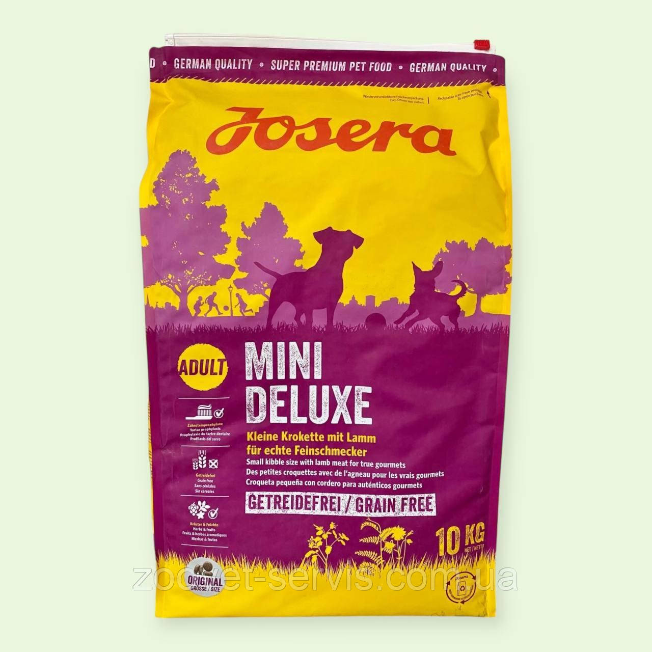 Сухий супер преміум корм для собак дрібних порід JOSERA MiniDeluxe беззерновий з ягням 10 кг