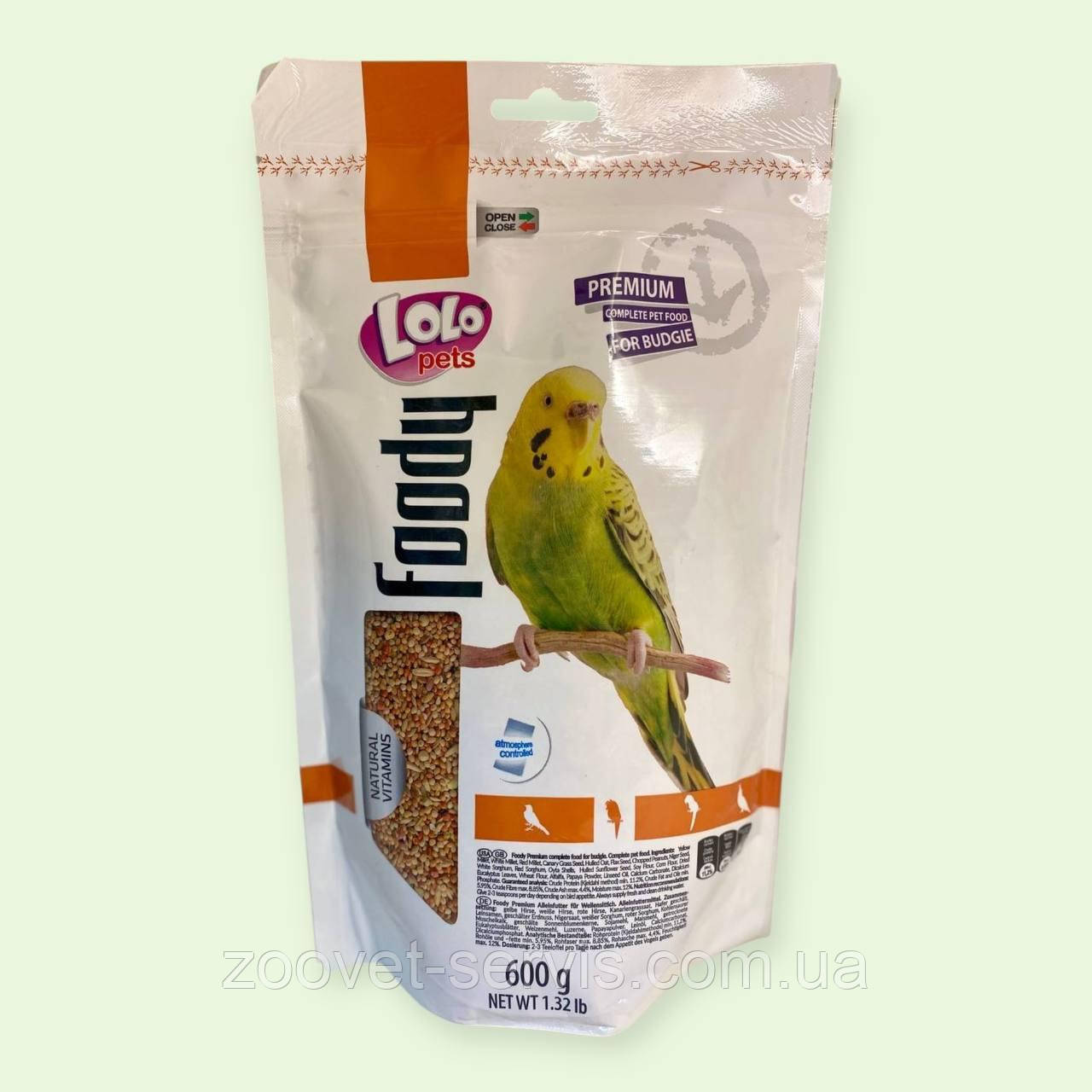 Повнораціонний корм для хвилястих папуг LoLo Pets Foody Budgie 600 г, фото 1